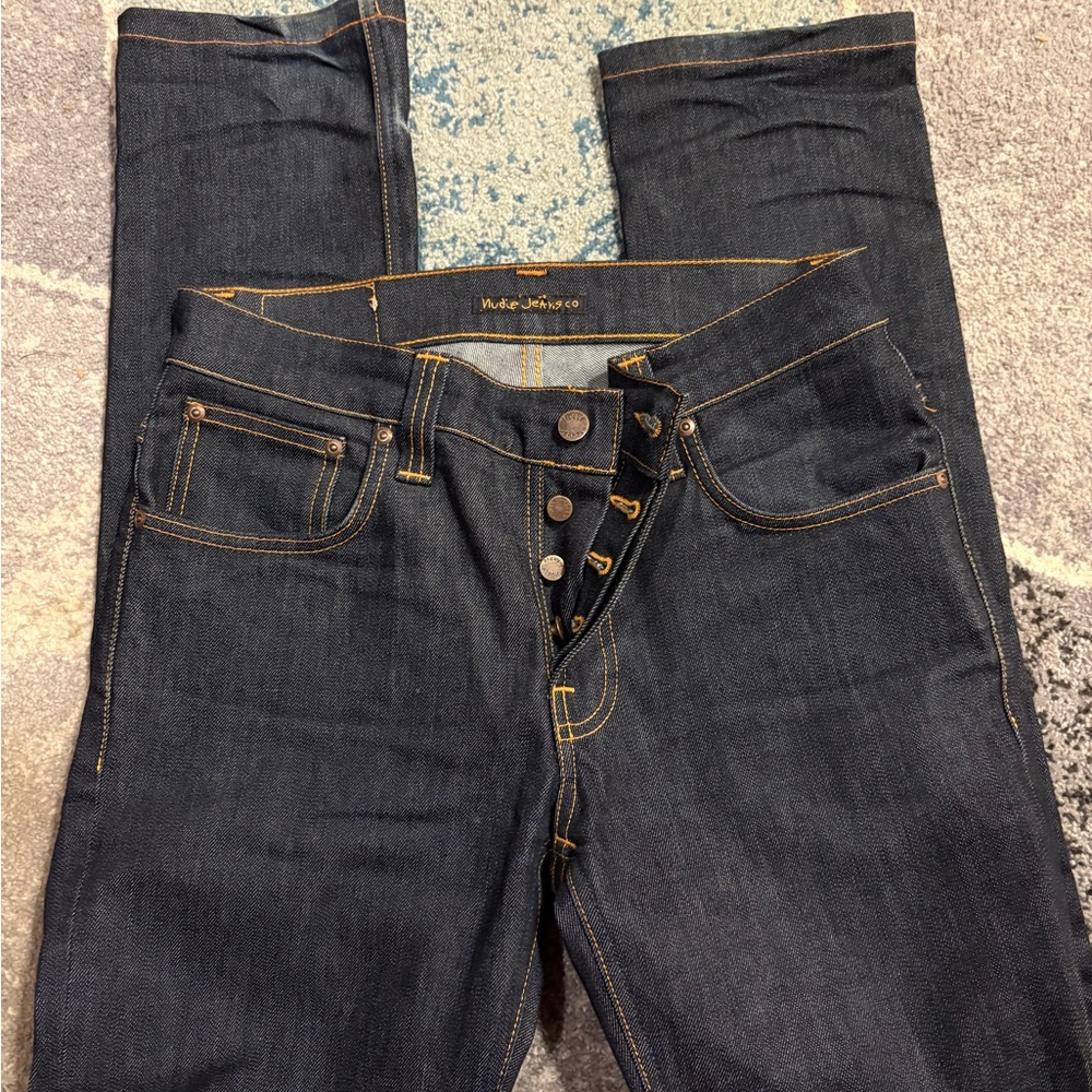Nudie Jeans Dark Blue Denim with Tan Accents